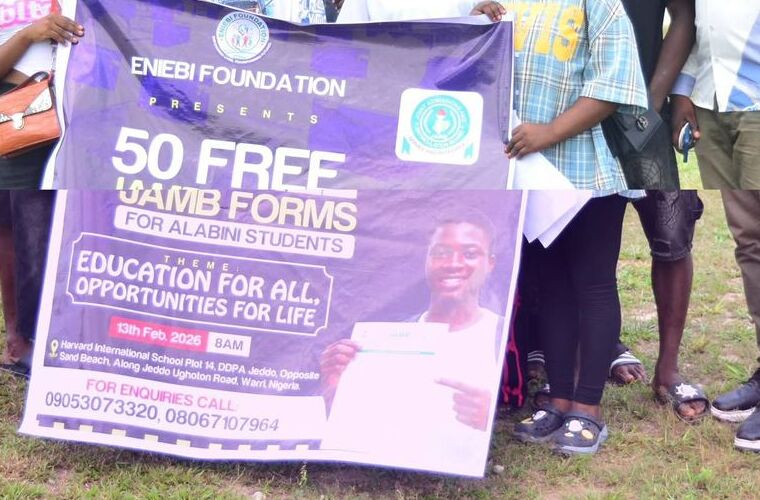 The Eniebi Foundation outreach banner held by students